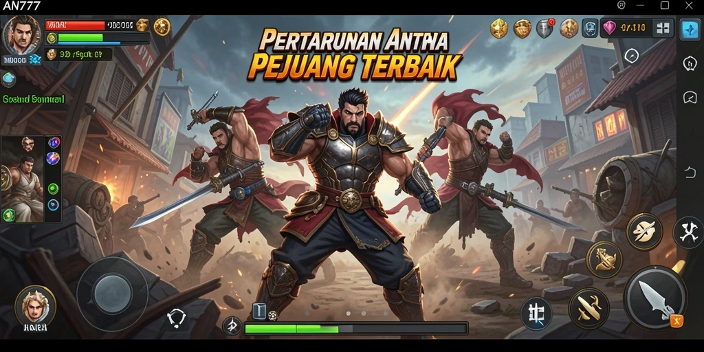 Screenshot AN777 menampilkan aksi pertempuran yang intens dan mendebarkan.