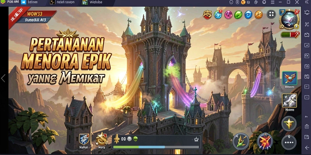 Screenshot WOW33 menampilkan pertempuran menara yang seru dan penuh aksi.